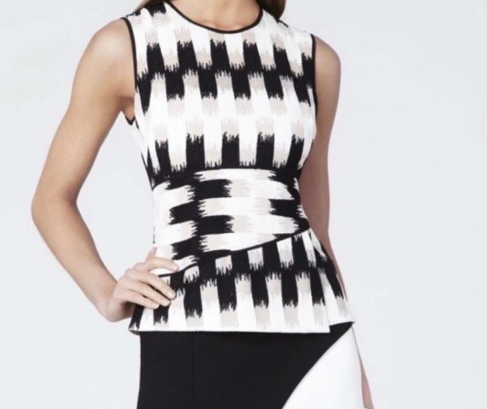 BCBGMAXAZRIA Black and White Asymmetrical Peplum Tank Top